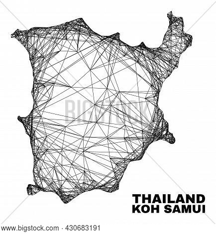Network Irregular Mesh Koh Samui Map. Abstract Lines Form Koh Samui Map. Linear Carcass Flat Network