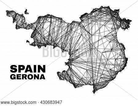 Network Irregular Mesh Gerona Province Map. Abstract Lines Are Combined Into Gerona Province Map. Li