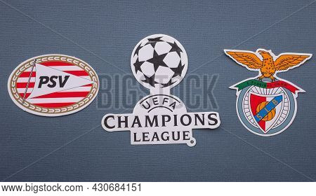 8 August 2021 Eindhoven, Netherlands. The Emblems Of The Psv Eindhoven And S.l. Benfica Lisbon And T