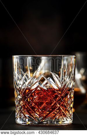 Strong Alcohol Drinks, Hard Liquors, Spirits And Distillates Iset In Glasses: Cognac, Scotch, Whiske