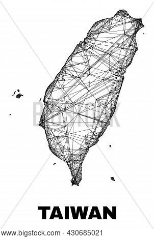 Net Irregular Mesh Taiwan Map. Abstract Lines Form Taiwan Map. Wire Carcass 2d Net In Vector Format.