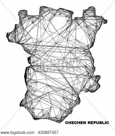 Carcass Irregular Mesh Chechen Republic Map. Abstract Lines Are Combined Into Chechen Republic Map. 