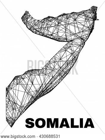 Carcass Irregular Mesh Somalia Map. Abstract Lines Form Somalia Map. Linear Carcass 2d Network In Ve