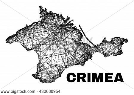 Network Irregular Mesh Crimea Map. Abstract Lines Are Combined Into Crimea Map. Wire Carcass 2d Netw