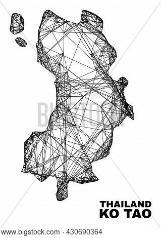 Net Irregular Mesh Ko Tao Map. Abstract Lines Are Combined Into Ko Tao Map. Wire Carcass Flat Net In