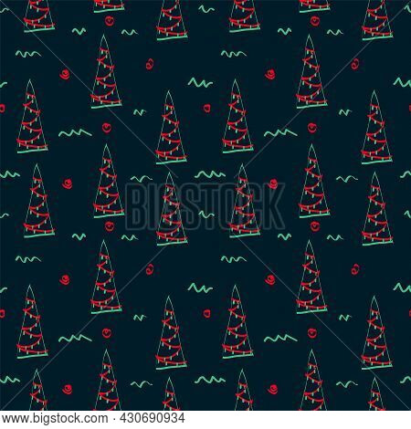 Greeting Pattern With Winter Trees. Merry Christmas And A Happy New Year. A Pattern Template For Tex