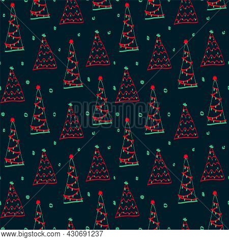 A Pattern With A Winter Forest And Pine Trees. Merry Christmas And A Happy New Year. Pattern Templat