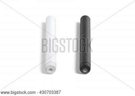 Blank Black And White Wallpaper Twisted Roll Mockup, Top View, 3d Rendering. Empty Papyrus Sticker O