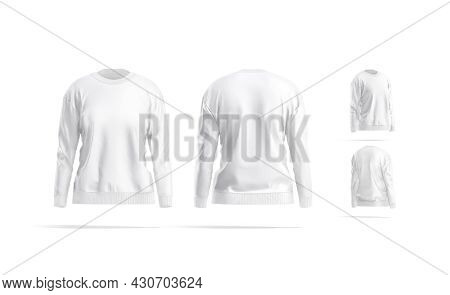 Blank White Women Sweatshirt Mockup, Different Views, 3d Rendering. Empty Female Crewneck Sweat-shir