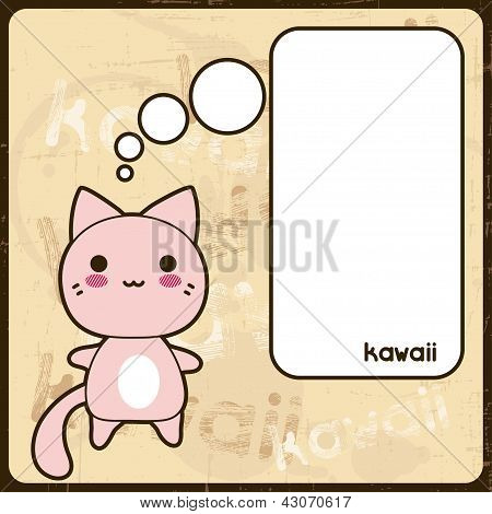 Kawaii-Karte mit süße Katze auf dem Grunge hintergrund.