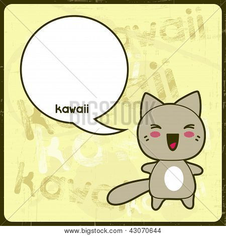 Kawaii-Karte mit sÃ¼ÃŸe Katze auf dem Grunge hintergrund.