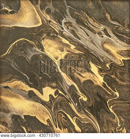 Abstract Background In Fluidart Style In Black, White And Gold Colors For Backgrounds, Banners, Post