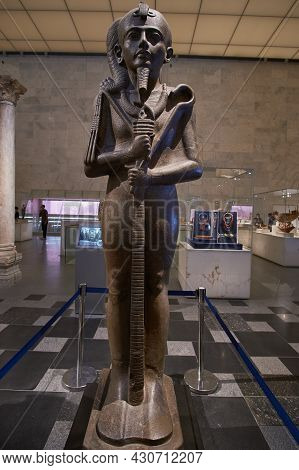Cairo, Egypt- August 8 2021: Large Statue Of Khonsu ( The Ancient Egyptian God Of The Moon) At Egypt