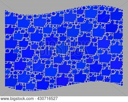 Mosaic Waving Blue Flag Constructed With Like Icons. Vector Confirmation Collage Waving Blue Flag De