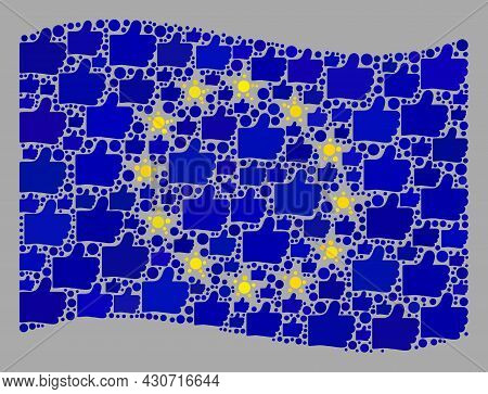Mosaic Waving Europe Flag Created With Like Icons. Vector Confirmation Collage Waving Europe Flag Co