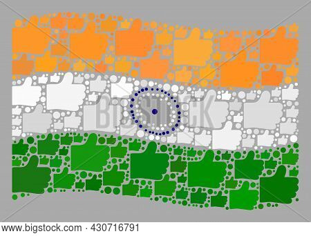 Mosaic Waving India Flag Designed Of Like Items. Vector Voting Mosaic Waving India Flag Created For 