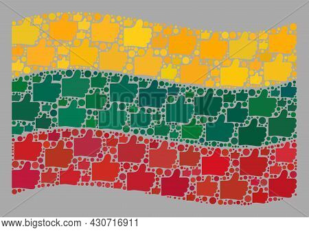 Mosaic Waving Lithuania Flag Designed With Like Items. Vector Selection Collage Waving Lithuania Fla
