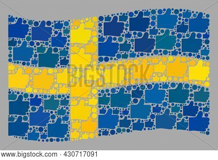 Mosaic Waving Sweden Flag Created Of Like Items. Vector Rating Collage Waving Sweden Flag Created Fo