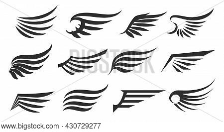 Emblems Retro Wings. Vintage Vector Wing Icons Isolated, Angel And Eagle Winges Collection Illustrat