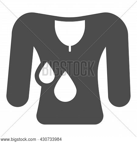 Wet Tee Shirt And Water Drop, Sweat, Stress Solid Icon, Laundry Concept, Washing Shirt Vector Sign O