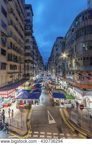 Hong Kong, China - June 26, 2021 : Fa Yuen Street Market In The Mongkok District, Viewed From An Ove