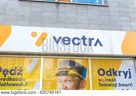 Rybnik, Poland - June 4, 2021: Logo And Sign Of Vectra S.a., One Of The Largest Cable Tv Operators I