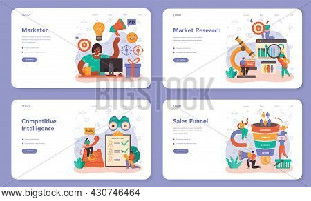 Marketer Web Banner Or Landing Page Set. Brand Or Product Advertising