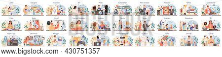 Artistic Occupation Set. Designer, Dancer, Artist, Musician, Florist And Sculptor, Restorer And Make