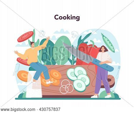 Fresh Salad In A Bowl. Peopple Cooking Organic And Healthy Food.