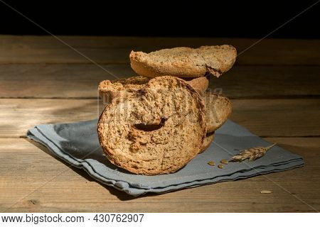 Tipical Summer Dish Of Puglia - Friselle. Classical Apulian Dried Bread Called Freselle. Healthy Veg