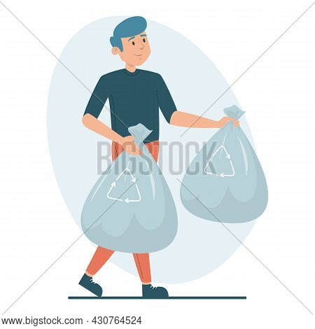 Man Holding Garbage Bags Vector Isolated Illustration