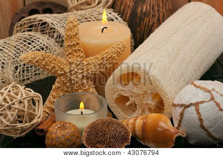 Spa koncept značky s aromatické svíčky, dekorace Lufa