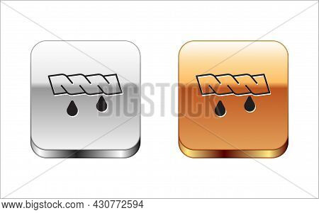 Black Squeeze Clothes Icon Isolated On White Background. Silver And Gold Square Buttons. Vector