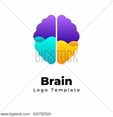 Creative Brain Vector Logo Template. Left And Right Hemispheres. Rational And Emotional. Abstract Ed