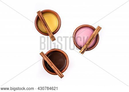 Traditional Mexican Atole Drink Isolated On White Background. Top View