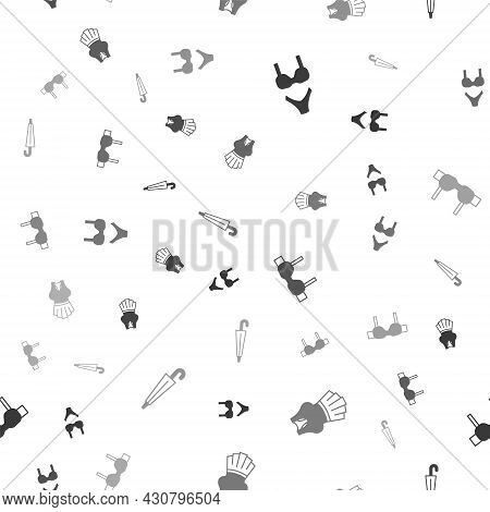 Set Swimsuit, Undershirt, Bra And Umbrella On Seamless Pattern. Vector