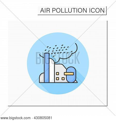 Dust Color Icon. Harmful Particle Emissions From Factory Pipe. Smog, Biohazard Emissions. Greenhouse