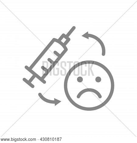 Medical Syringe And Sad Face Line Icon. Vaccination, Consequences Of Vaccination, Vaccine Evaluation