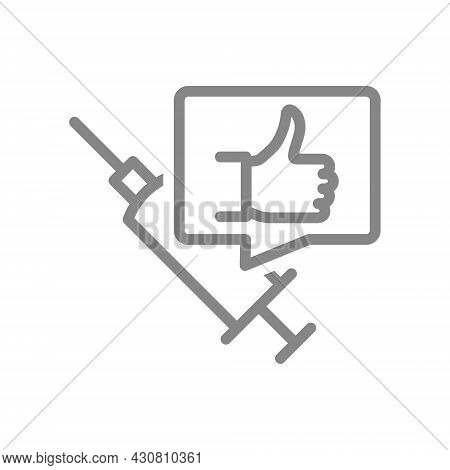 Medical Syringe And Speech Bubble With Thumb Up Line Icon. Vaccination, Vaccination Information, Imm