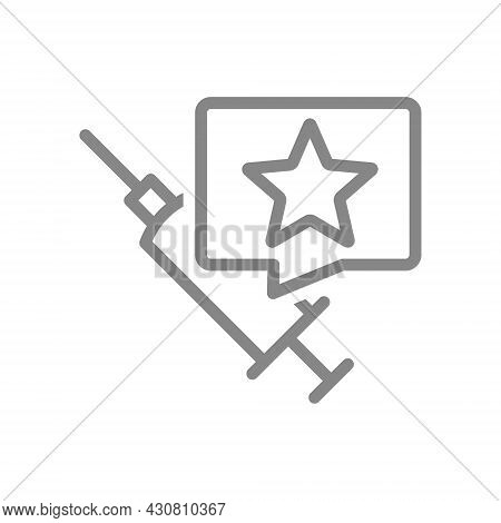 Medical Syringe And Speech Bubble With Star Line Icon. Vaccination, Vaccination Information, Immuniz