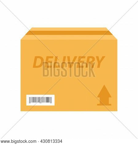 Delivery Box With Barcode. Parcel From The Online Store. Shipping In Packaging. Isolated Box In Flat
