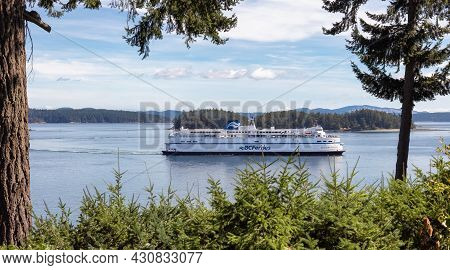 Victoria, Vancouver Island, British Columbia, Canada - August 10, 2021: Bc Ferries Boat Leaving To T