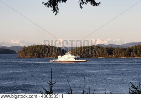 Victoria, Vancouver Island, British Columbia, Canada - August 7, 2021: Bc Ferries Boat Leaving The T