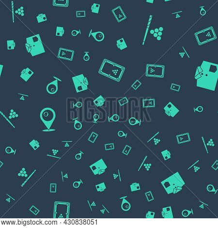 Set Billiard Table, Cue And Ball, Location With Billiard And Bowling Shirt On Seamless Pattern. Vect