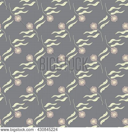 Gray Pink And Yellow Australian Native Pincushion Flower Seamless Pattern. Beautiful Hand Drawn Vect