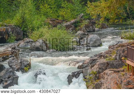 Waterfalls Of The Rogue River In Crater Lake National Park. In The Wilderness Of  Jackson County, Or