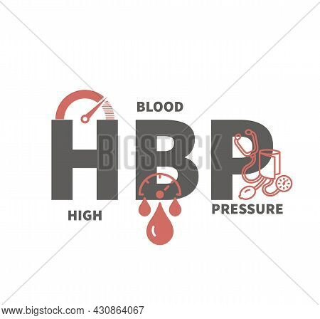Hbp High Blood Pressure With Keywords And Icons On White Background
