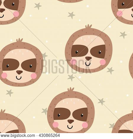 Seamless Pattern With Cute Doodle Sloth Print