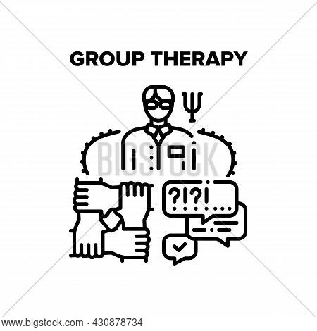 Group Therapy Vector Icon Concept. Counselor Therapist Doctor Coach Psychologist Speak And Counselin