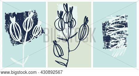 Decor Printable Art. Hand Drawn Burdocks On Background With Brushstroke Textures